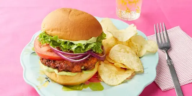 Blackened Salmon Burgers with Avocado-Lime Mayo