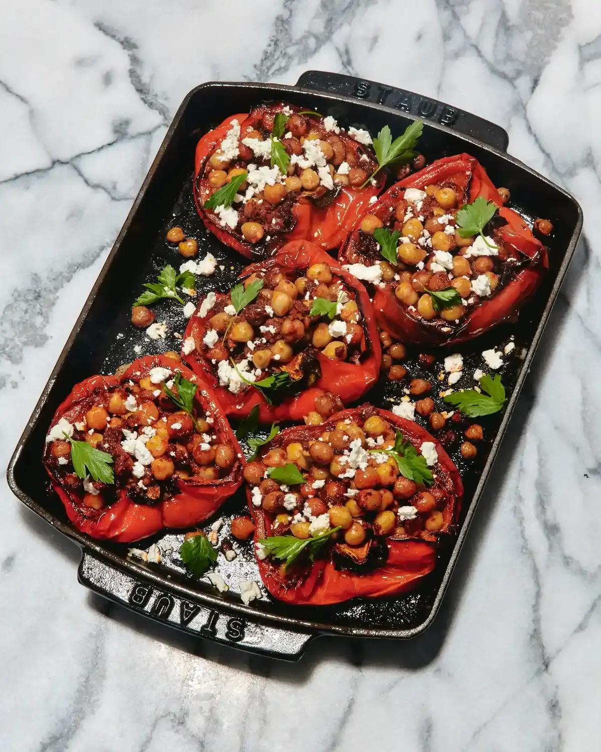 One-Pan Meal: Roasted Peppers with Chickpeas, 'Nduja, and Feta