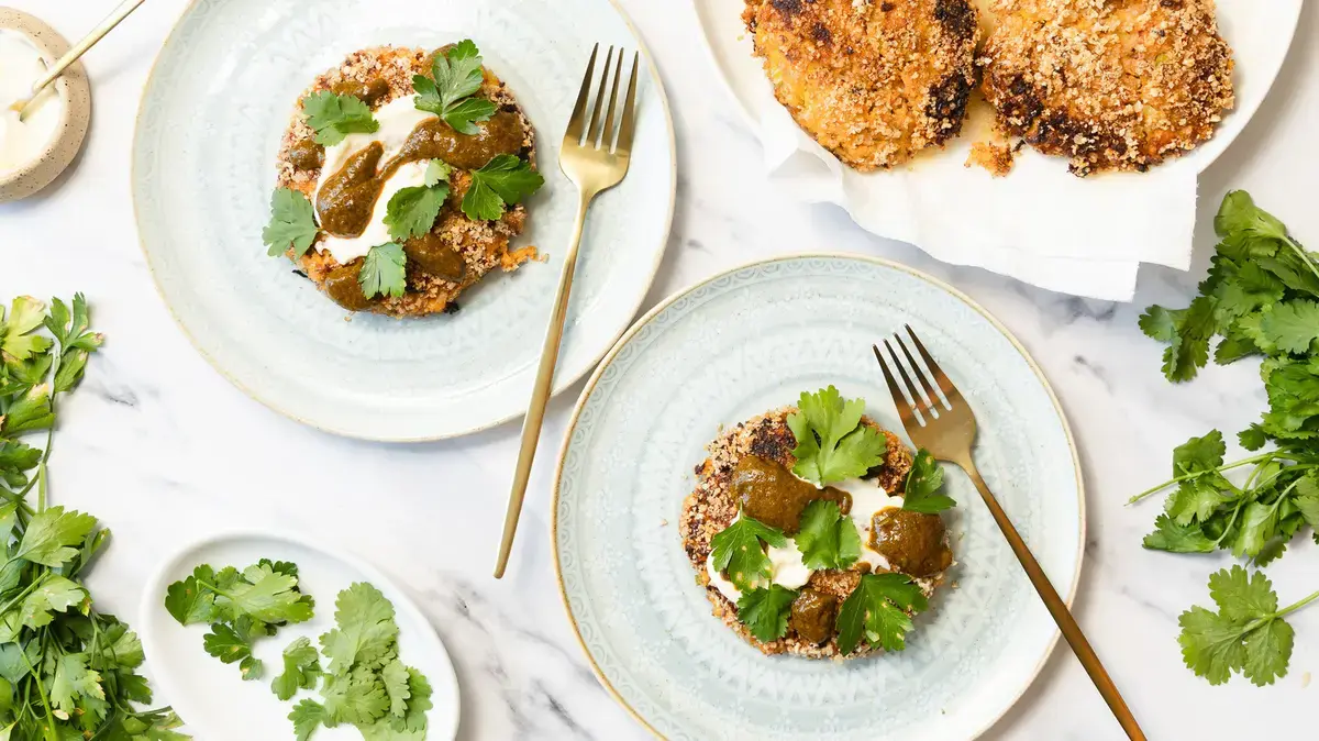 Sweet Potato Crab Cakes with Spicy Harissa Chermoula