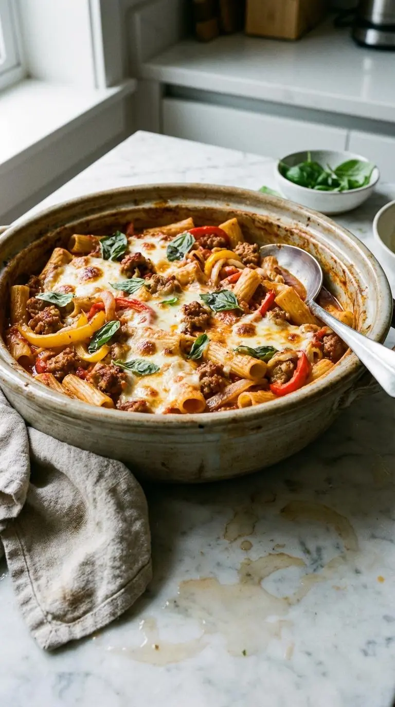 Baked Rigatoni with Sausage and Peppers