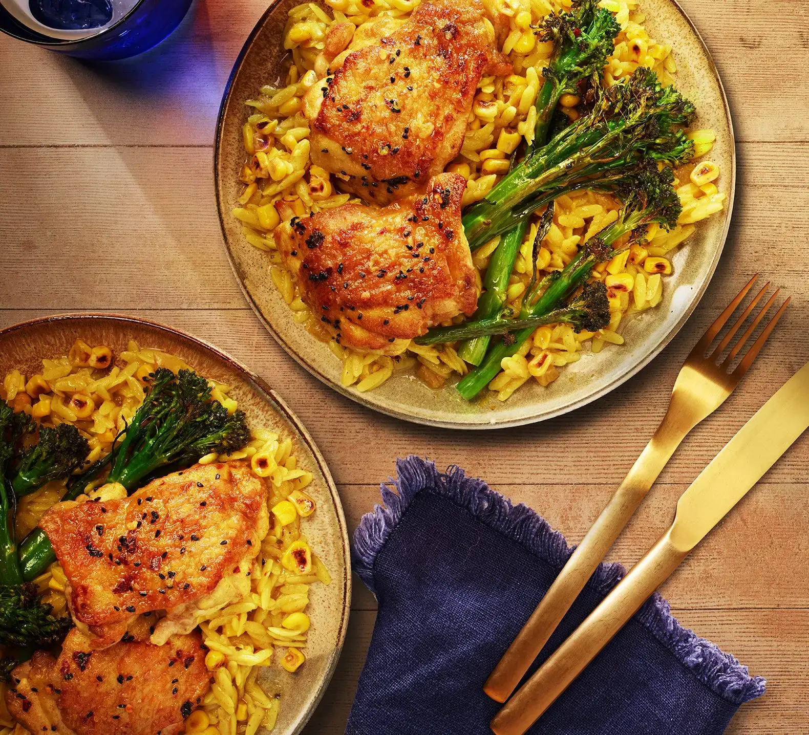 Curried Orzo with Crispy Chicken Thighs
