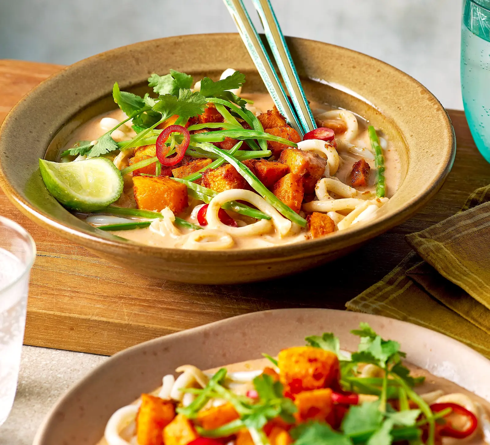 Thai curry squash & coconut noodle bowls