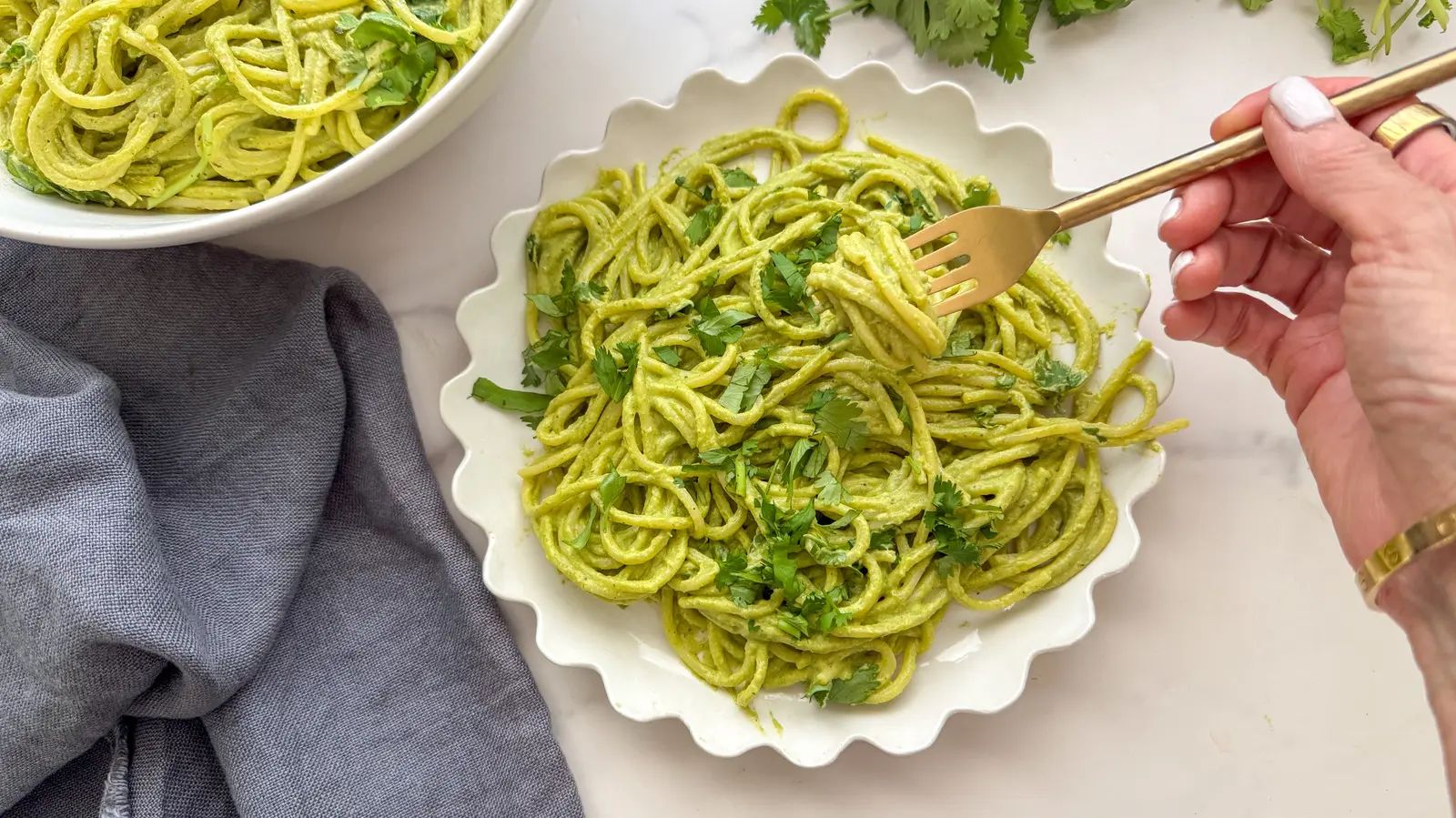 Roasted Poblano Peppers Create Creamy Twist in Green Spaghetti Dish