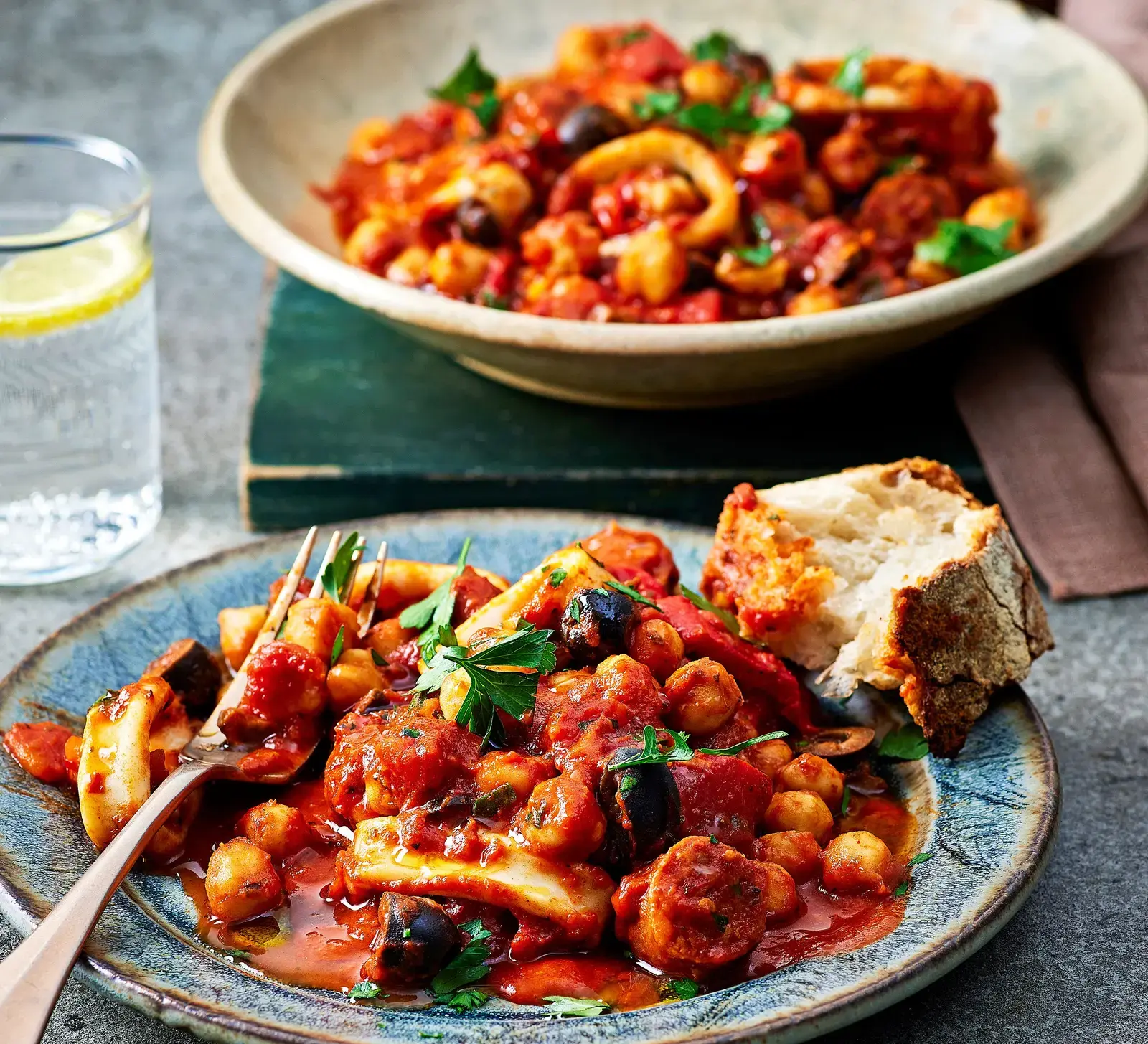 Surf & Turf Spanish-Style Chorizo and Chickpea Stew with Squid