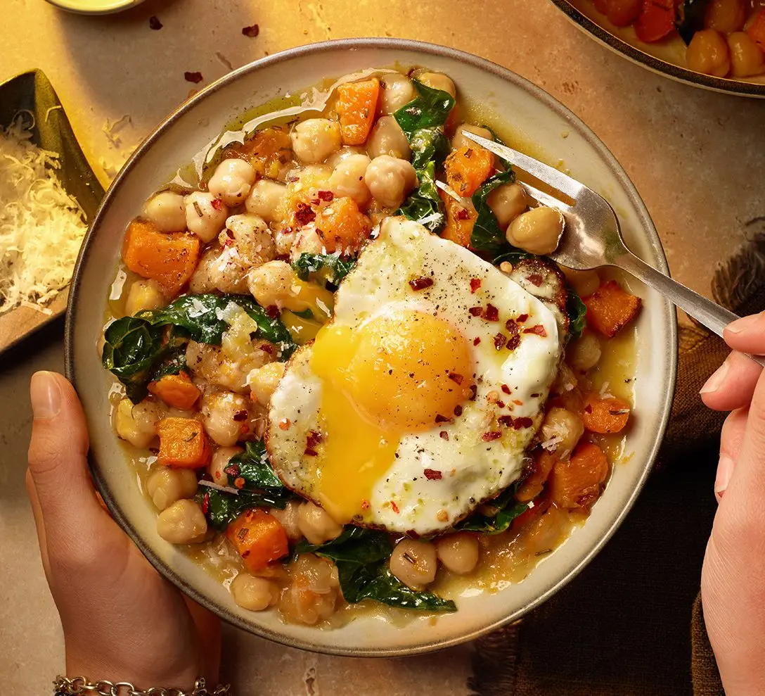 Pumpkin Chickpeas And Crispy Chilli Egg
