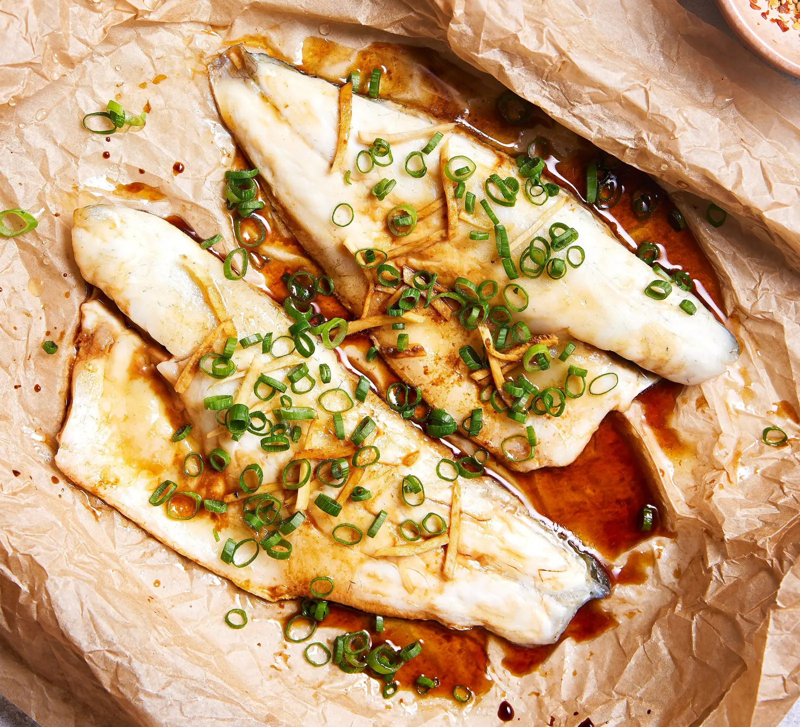 Soy‑Steamed Sea Bass with Spring‑Onion Rice Serves Two